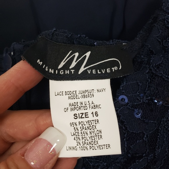 Midnight Velvet Blue Seq. And lace jumpsuit-16 NWT - Picture 3 of 8